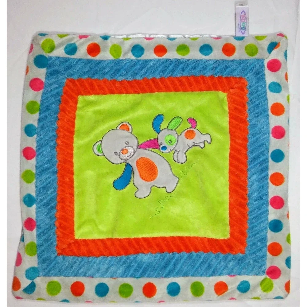 MARY MEYERS Baby Bear Puppy Dog Lovey Security Blanket Orange Grey Satin EUC